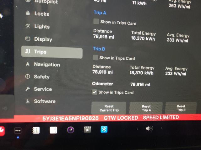 5YJ3E1EA5NF190828 | 2022 TESLA MODEL 3