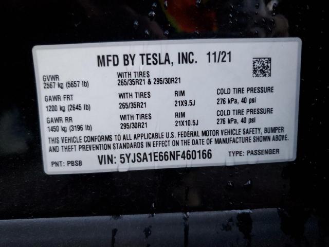 2022 TESLA MODEL S - 5YJSA1E66NF460166