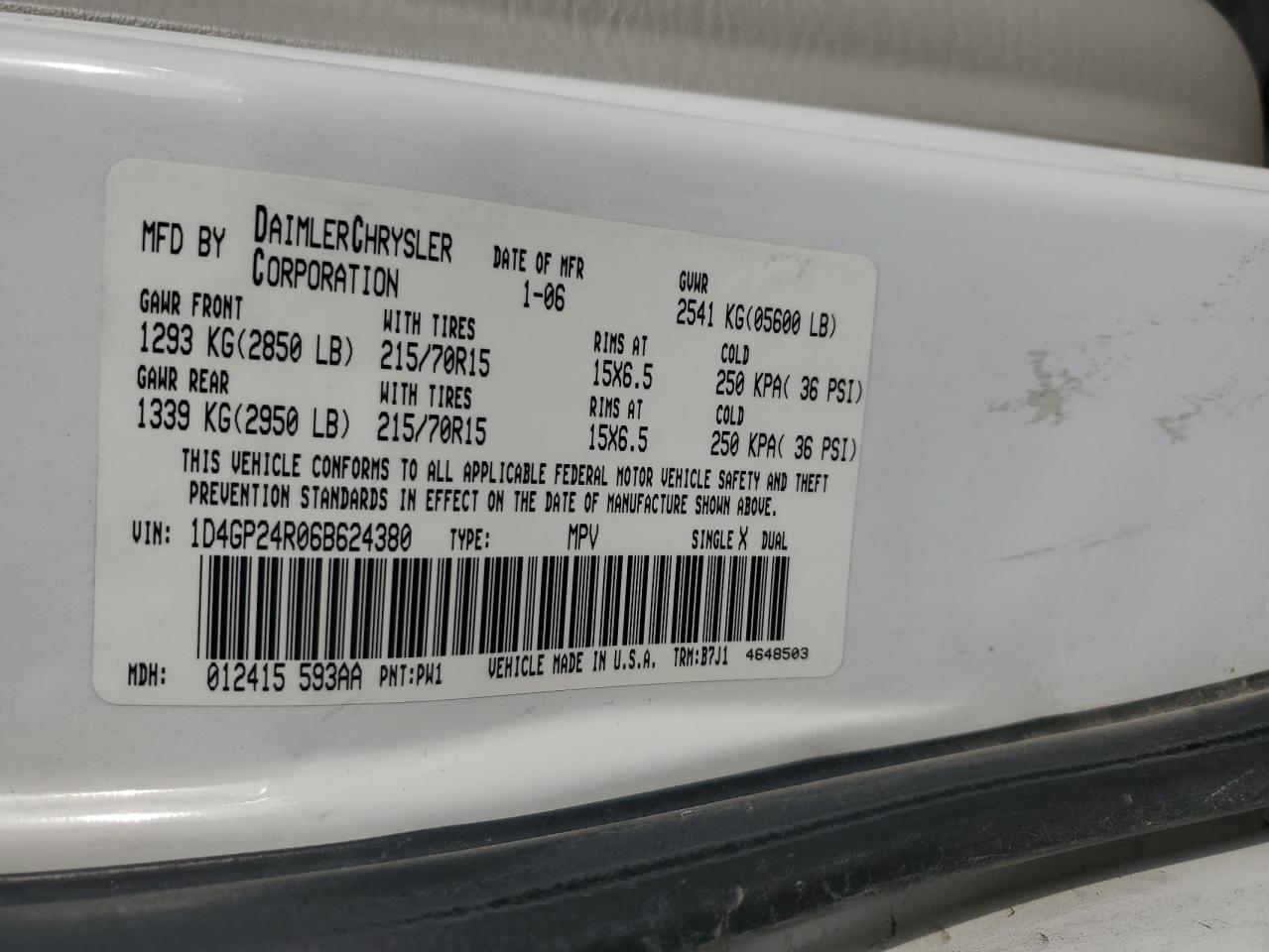 1D4GP24R06B624380 2006 Dodge Grand Caravan Se