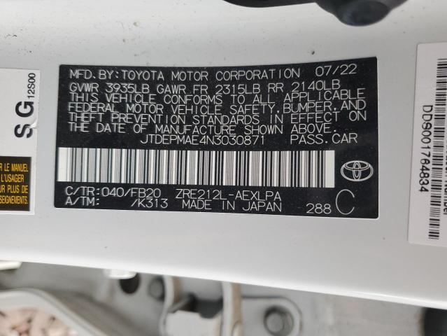 JTDEPMAE4N3030871 | 2022 TOYOTA COROLLA LE