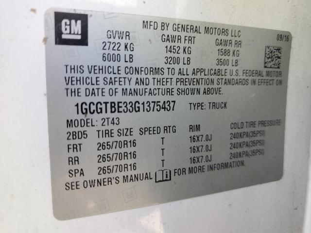 1GCGTBE33G1375437 | 2016 CHEVROLET COLORADO