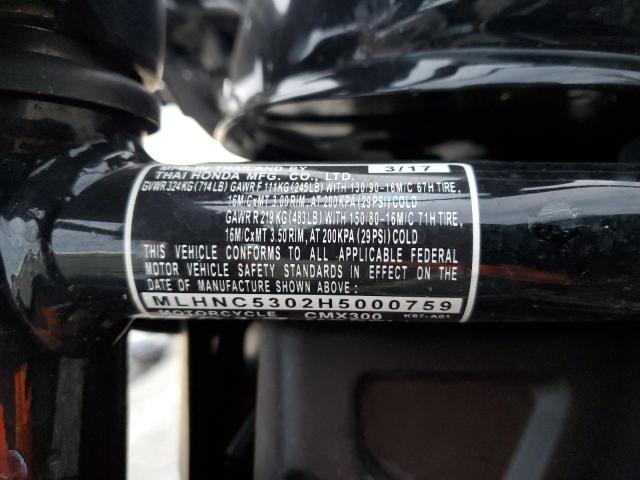 2017 HONDA CMX300 - MLHNC5302H5000759