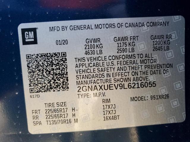 2020 Chevrolet Equinox Lt VIN: 2GNAXUEV9L6216055 Lot: 79788353