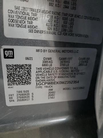 1GCPWBEK0MZ352354 | 2021 CHEVROLET SILVERADO