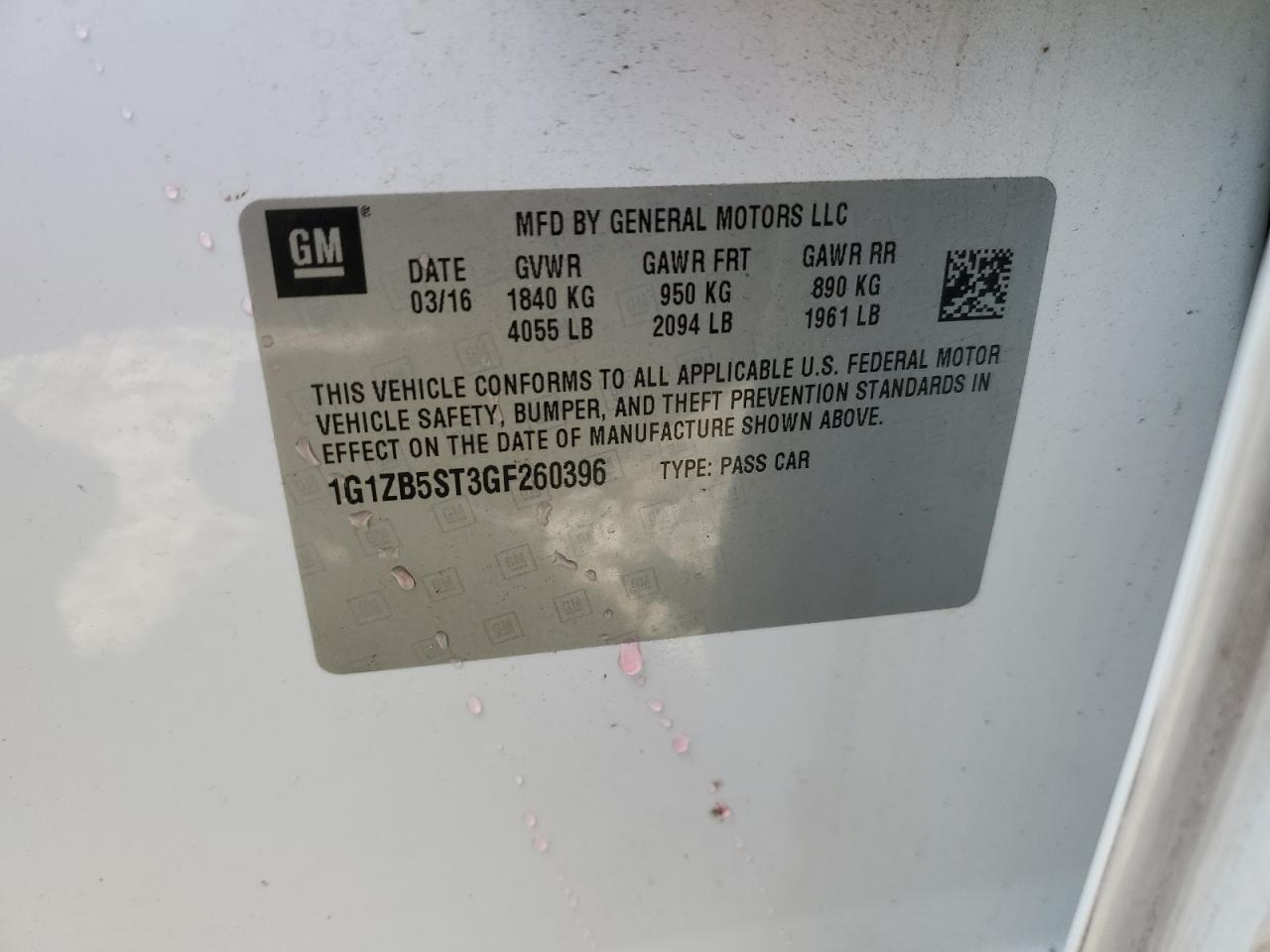 1G1ZB5ST3GF260396 2016 Chevrolet Malibu Ls