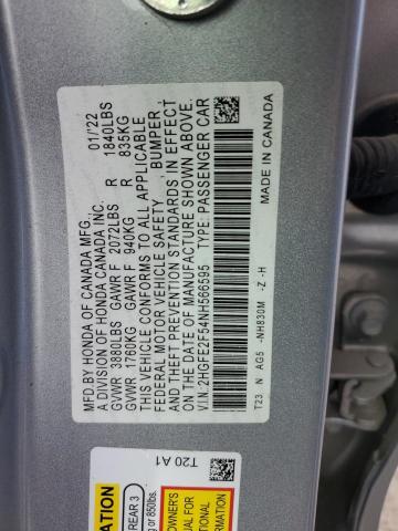 2HGFE2F54NH566595 | 2022 Honda civic sport