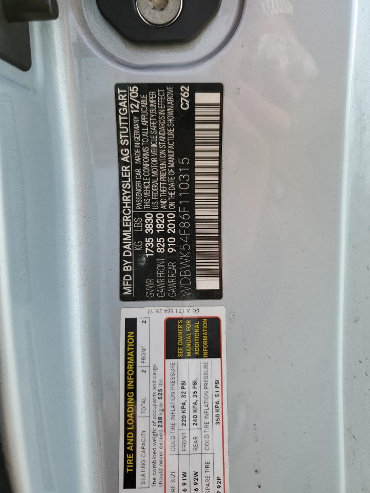 WDBWK54F86F110315 2006 Mercedes-Benz Slk 280