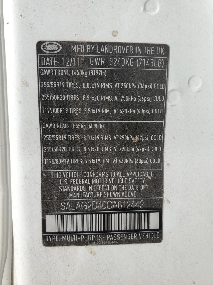 salag2d40ca612442 SALAG2D40CA612442 2012 Land Rover Lr4 Hse