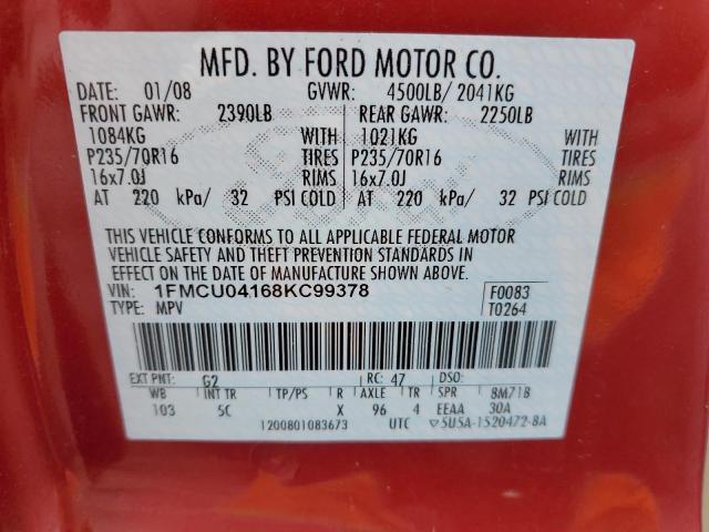 2008 Ford Escape Limited VIN: 1FMCU04168KC99378 Lot: 79306113