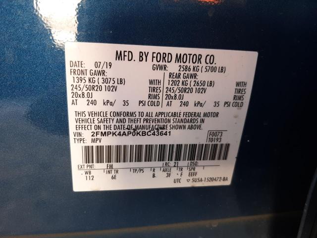 2FMPK4AP0KBC43641 2019 FORD EDGE, photo no. 13