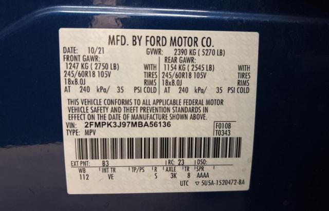 2021 Ford Edge Sel VIN: 2FMPK3J97MBA56136 Lot: 81069443