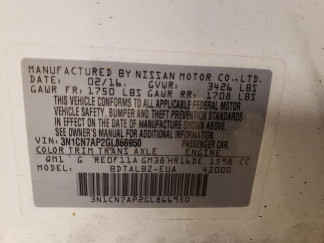 3N1CN7AP2GL866950 | 2016 NISSAN VERSA S