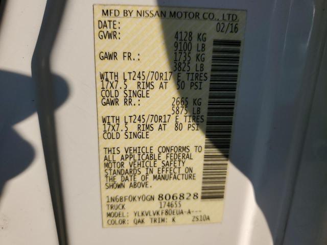 1N6BF0KY0GN806828 | 2016 NISSAN NV 1500 S