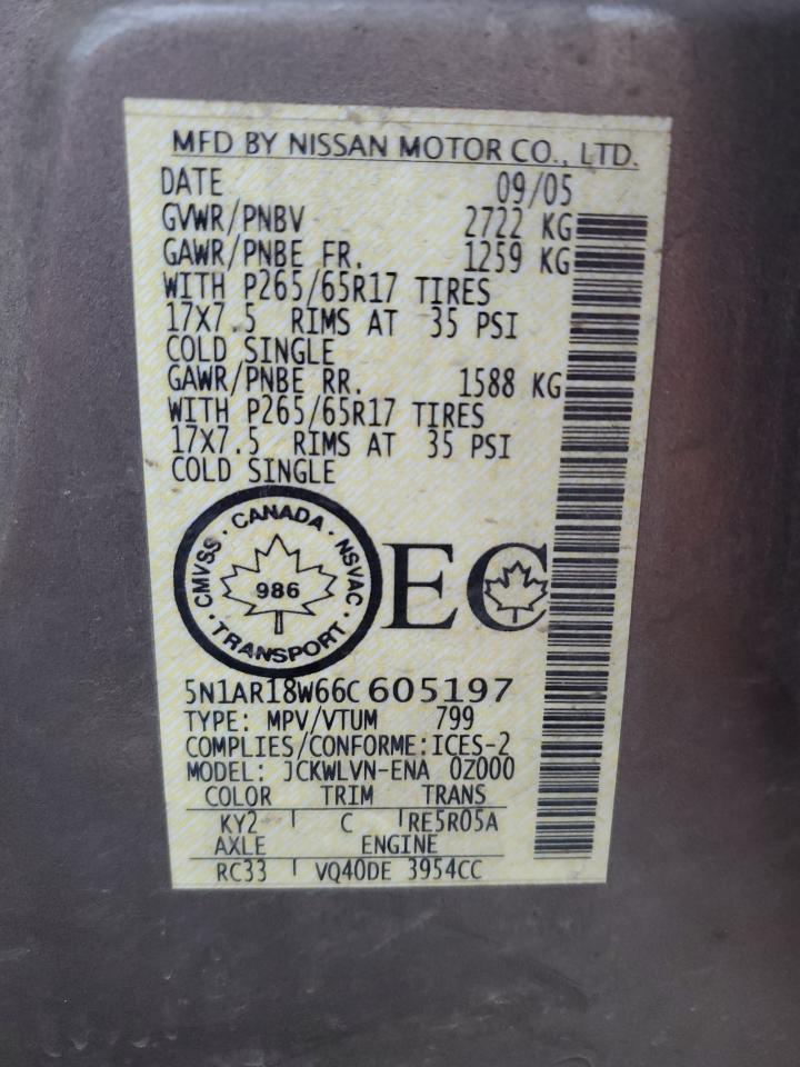 5N1AR18W66C605197 2006 Nissan Pathfinder Le