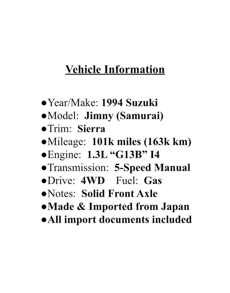 JB31W104694 1994 Suzuki Samurai