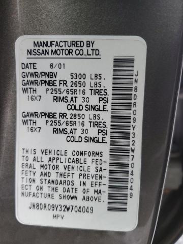 2002 Nissan Pathfinder Le VIN: JN8DR09Y32W704049 Lot: 81166543