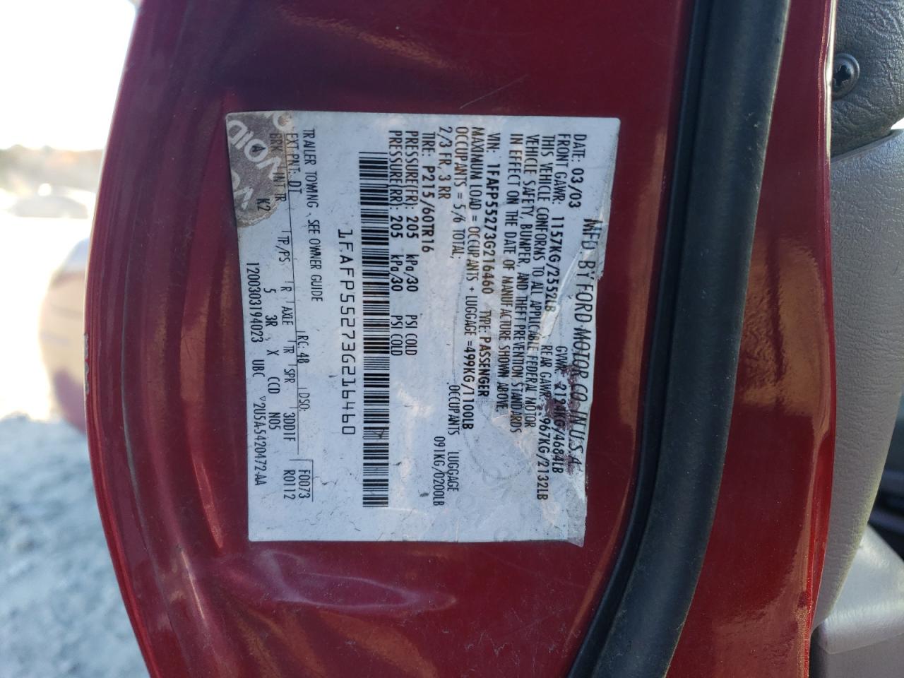 1FAFP55273G216460 2003 Ford Taurus Ses