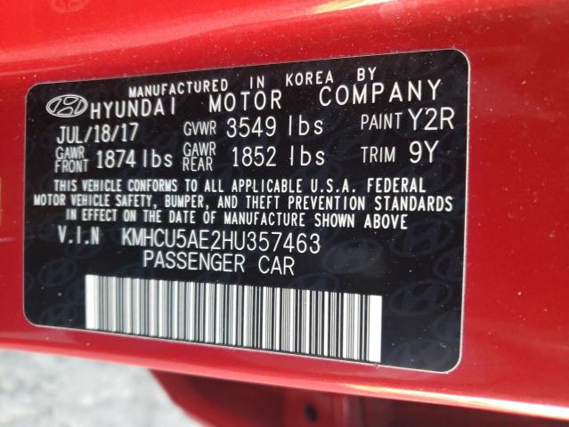 KMHCU5AE2HU357463 | 2017 HYUNDAI ACCENT SPO