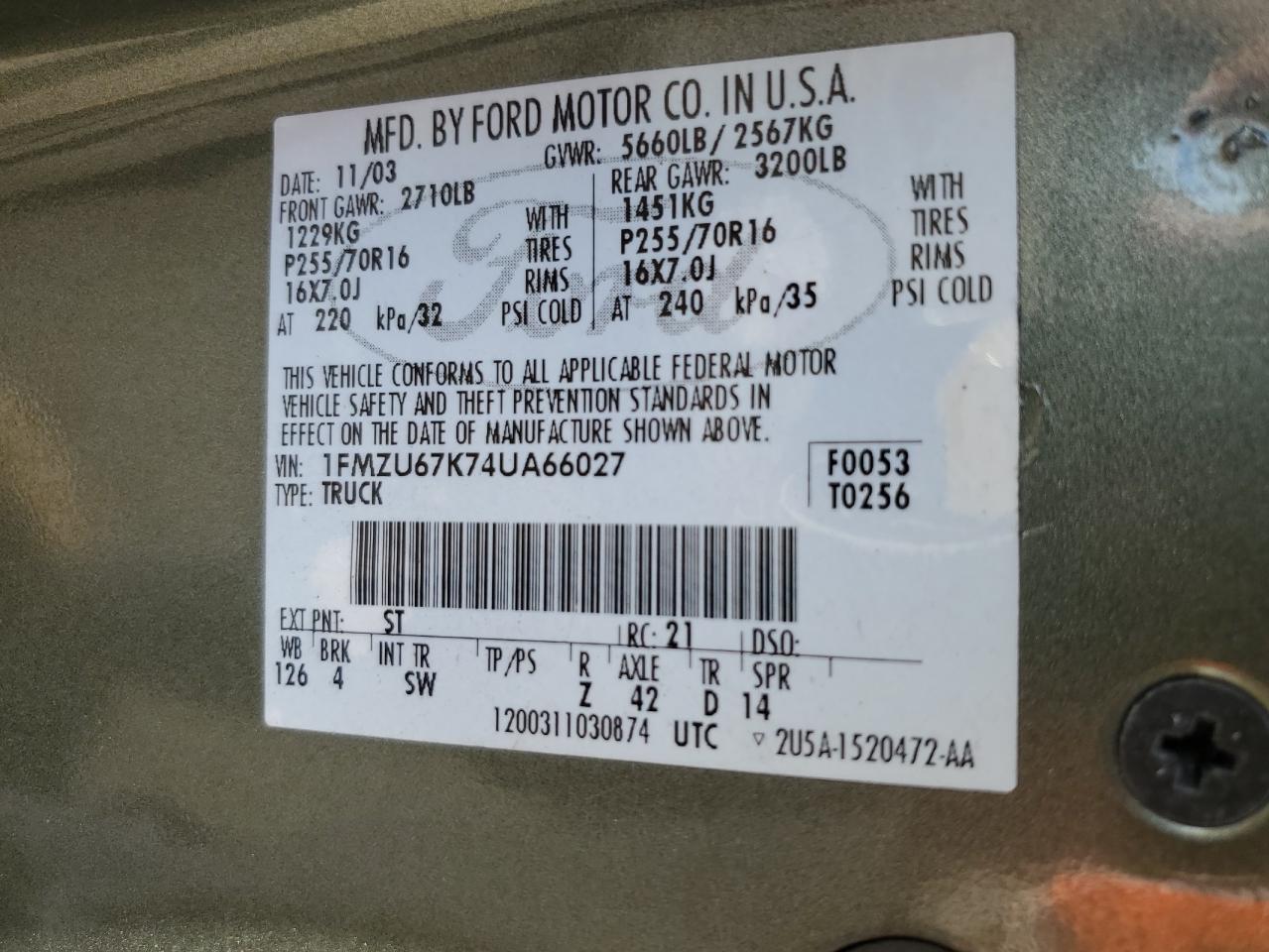 1FMZU67K74UA66027 2004 Ford Explorer Sport Trac