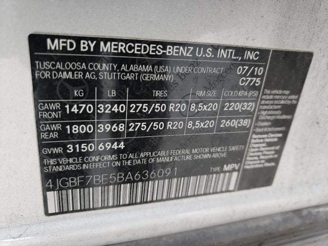 4JGBF7BE5BA636091 | 2011 MERCEDES-BENZ GL 450 4MATIC