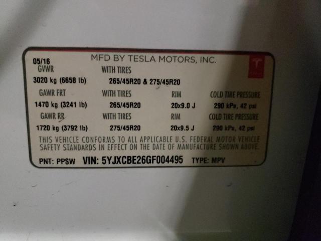 5YJXCBE26GF004495 | 2016 Tesla model x