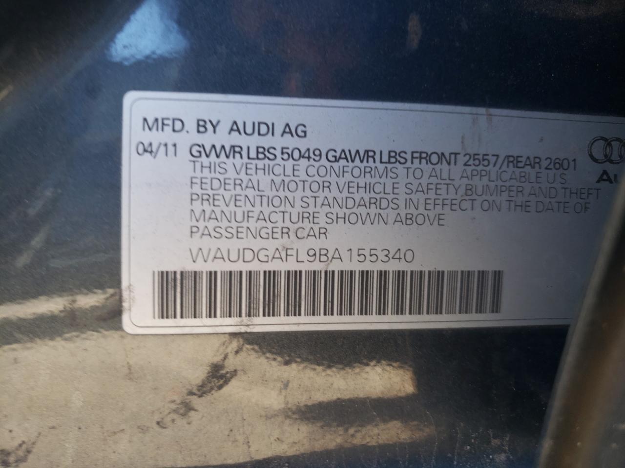 waudgafl9ba155340 WAUDGAFL9BA155340 2011 Audi S4 Premium Plus