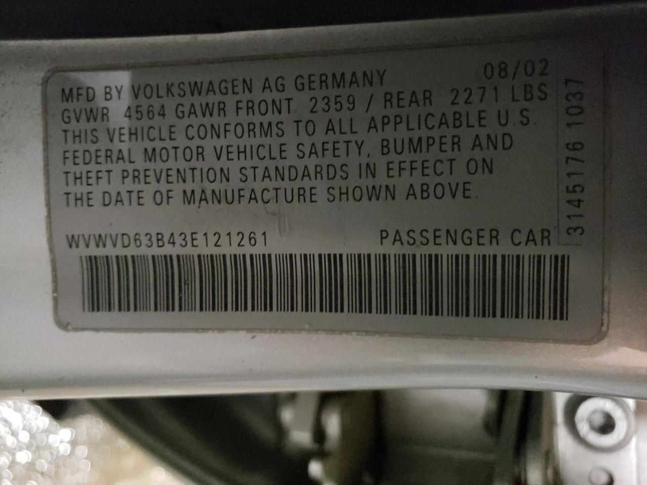 WVWVD63B43E121261 2003 Volkswagen Passat Gls