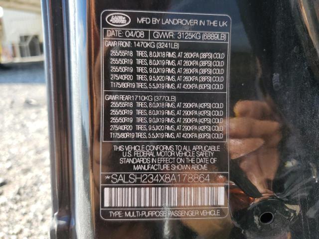 2008 Land Rover Range Rover Sport Supercharged VIN: SALSH234X8A178864 Lot: 81642113