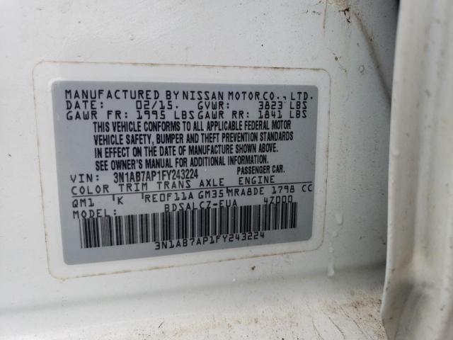 3N1AB7AP1FY243224 | 2015 NISSAN SENTRA S