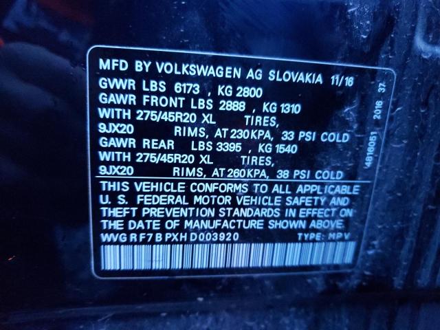 2017 VOLKSWAGEN TOUAREG WO WVGRF7BPXHD003920