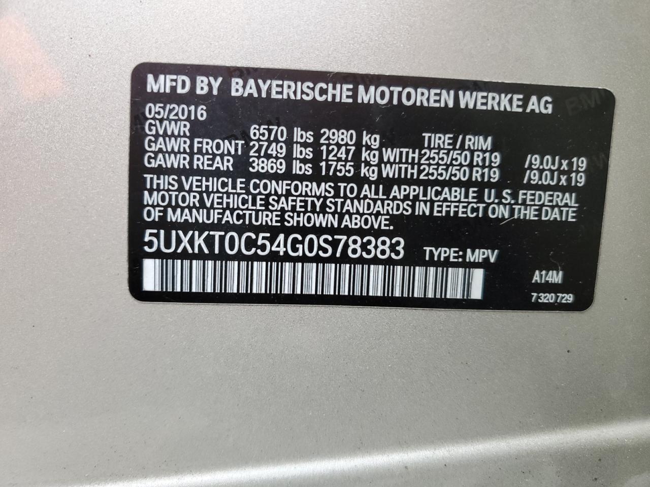 5UXKT0C54G0S78383 2016 BMW X5 Xdr40E