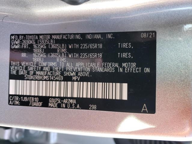 VIN 5TDHZRBH3MS145469 2021 Toyota Highlander, Xle no.12