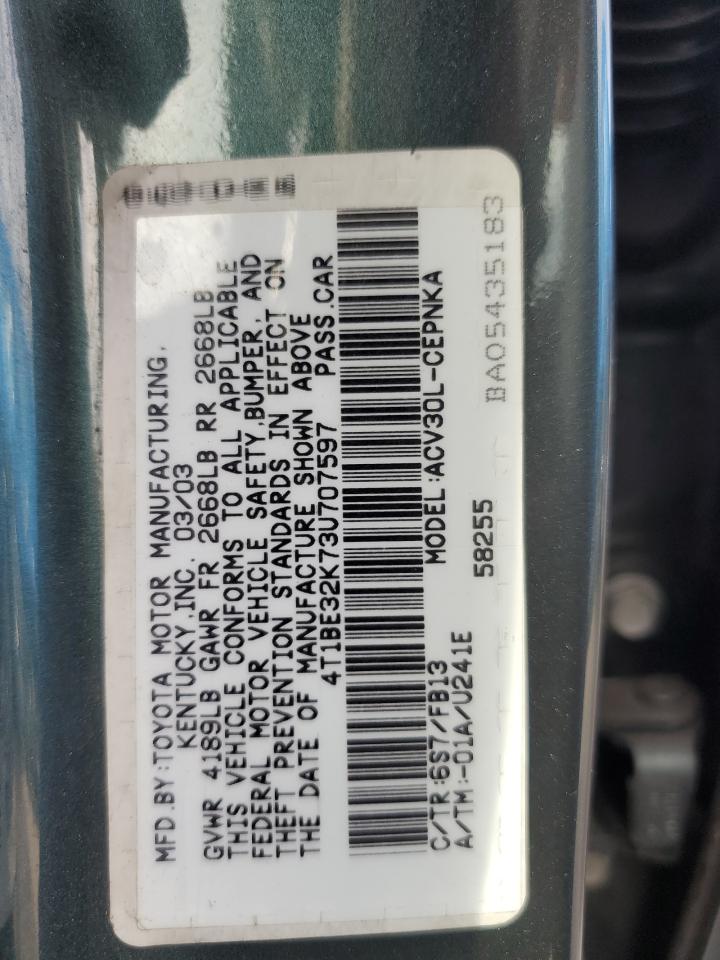 4T1BE32K73U707597 2003 Toyota Camry Le