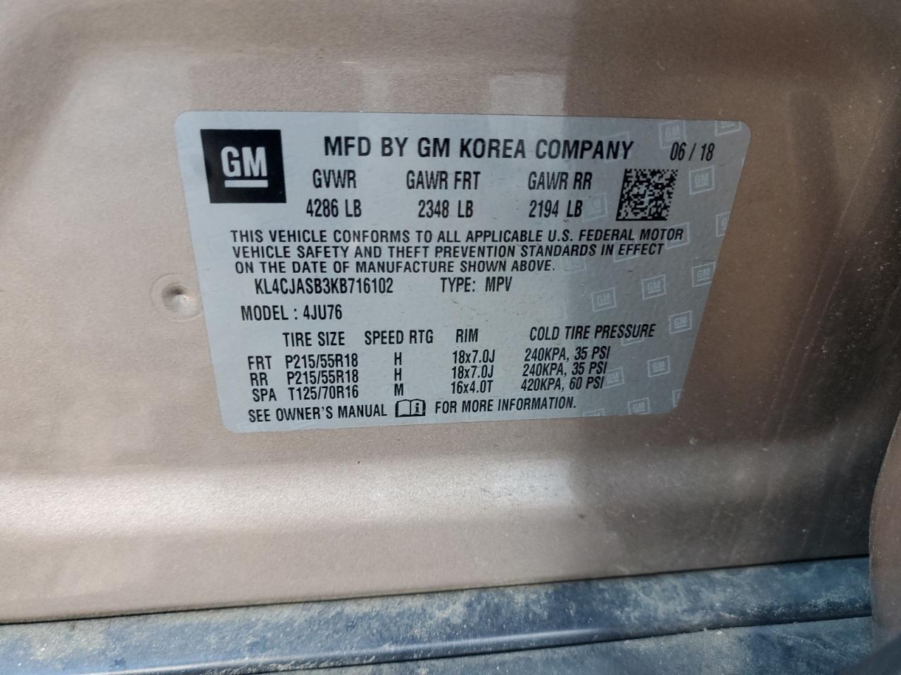 KL4CJASB3KB716102 2019 Buick Encore Preferred