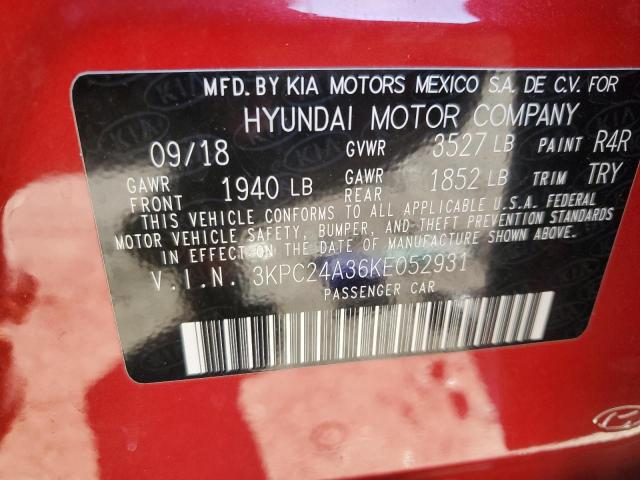 2019 Hyundai Accent Se VIN: 3KPC24A36KE052931 Lot: 58691284