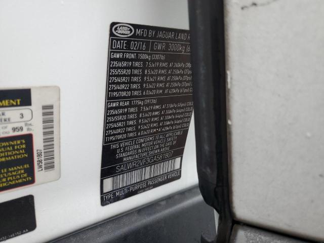 2016 LAND ROVER RANGE ROVE - SALWR2VF3GA581807