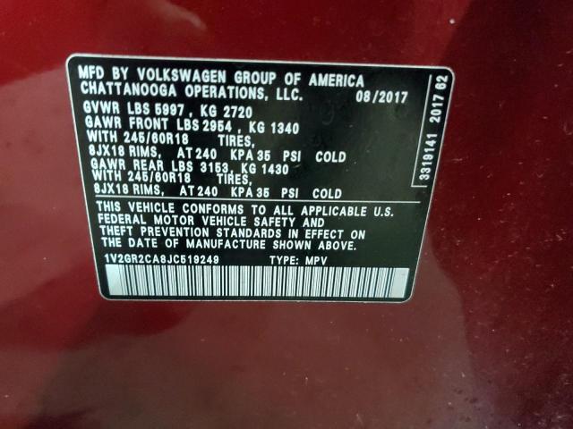 1V2GR2CA8JC519249 | 2018 VOLKSWAGEN ATLAS S