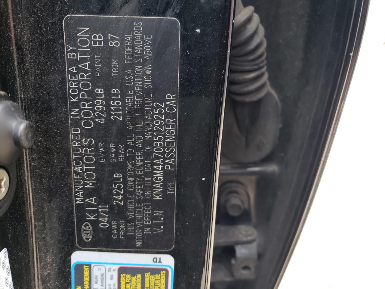 knagm4a70b5129252 KNAGM4A70B5129252 2011 Kia Optima Lx