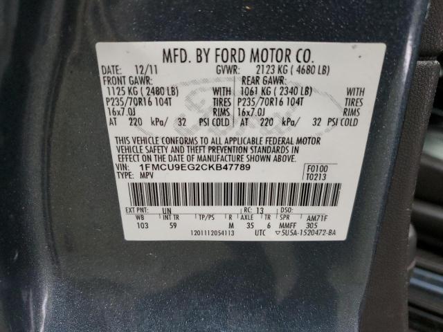 1FMCU9EG2CKB47789 2012 Ford Escape Limited