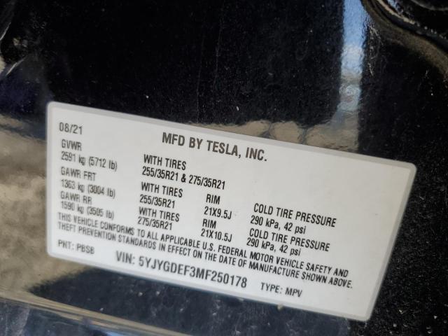 2021 Tesla Model Y VIN: 5YJYGDEF3MF250178 Lot: 80800383