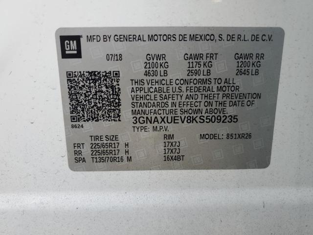 3GNAXUEV8KS509235 | 2019 CHEVROLET EQUINOX LT