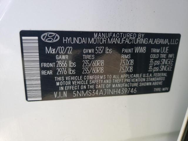 5NMS34AJ1NH439746 | 2022 HYUNDAI SANTA FE S