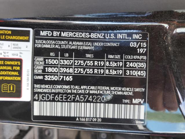 VIN 4JGDF6EE2FA574220 2015 Mercedes-Benz GL-Class, ... no.13