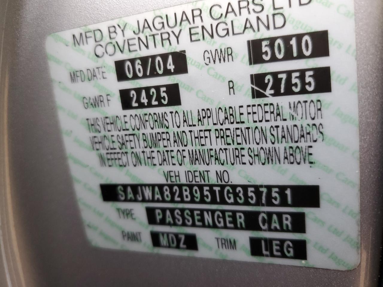 SAJWA82B95TG35751 2005 Jaguar Super V8