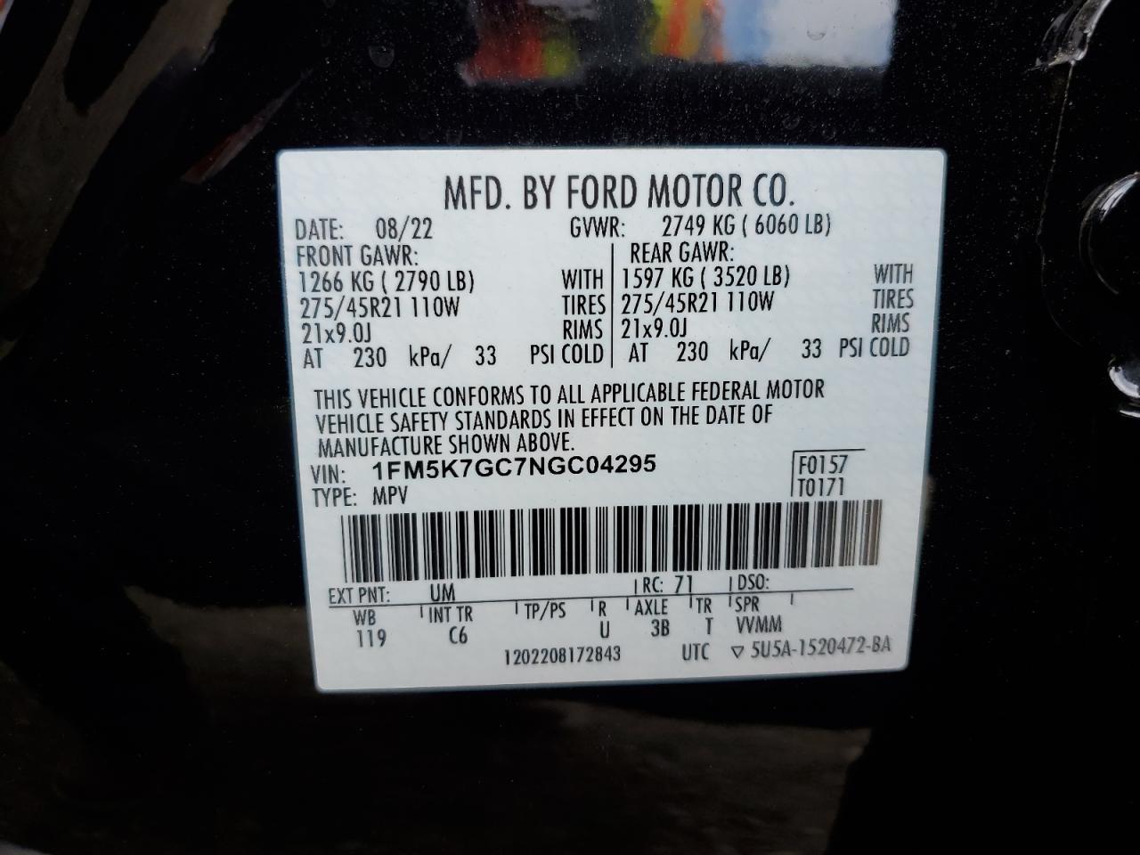 1fm5k7gc7ngc04295 1FM5K7GC7NGC04295 2022 Ford Explorer St
