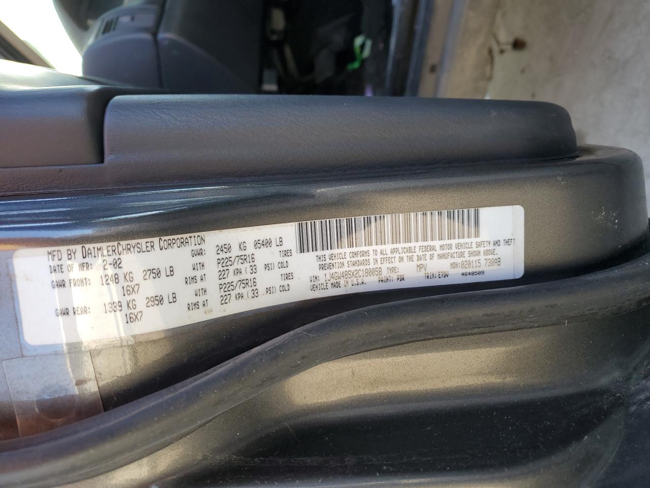 1J4GW48SX2C180058 2002 Jeep Grand Cherokee Laredo