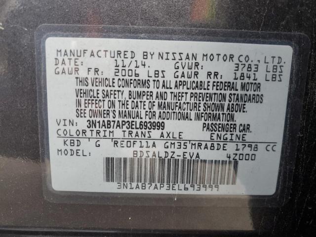 3N1AB7AP3EL693999 | 2014 NISSAN SENTRA S