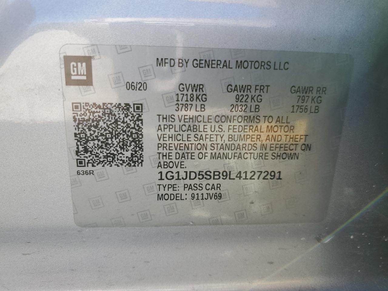 1G1JD5SB9L4127291 2020 Chevrolet Sonic Lt