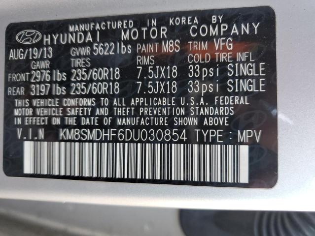 2013 Hyundai Santa Fe Gls VIN: KM8SMDHF6DU030854 Lot: 78607293