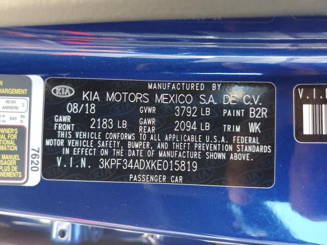 3KPF34ADXKE015819 | 2019 KIA FORTE GT L